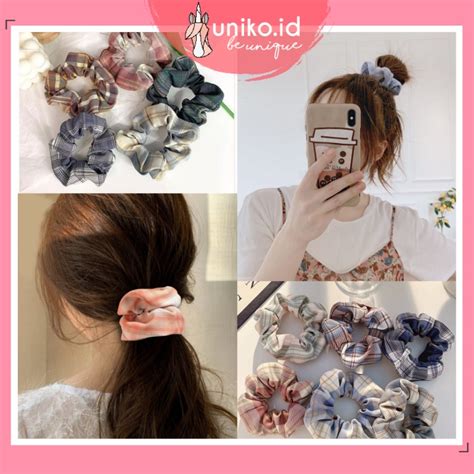 Jual Uniko Id Ikat Rambut Scrunchie Cepol Model Kotak Gingham Ala