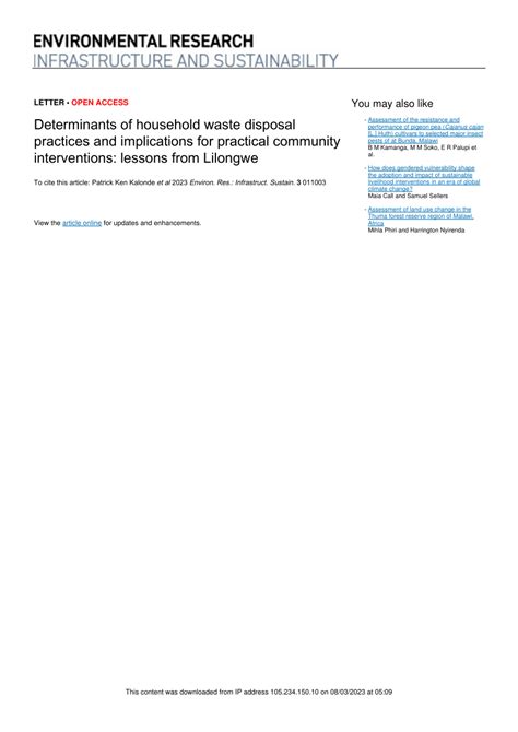 Pdf Determinants Of Household Waste Disposal Practices And