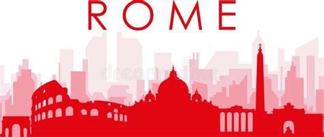 Red Panoramic City Skyline Poster Of Rome Roma Italy Stock Vector