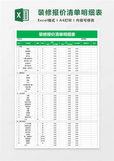 简单装修报价清单明细表Excel模板下载 熊猫办公