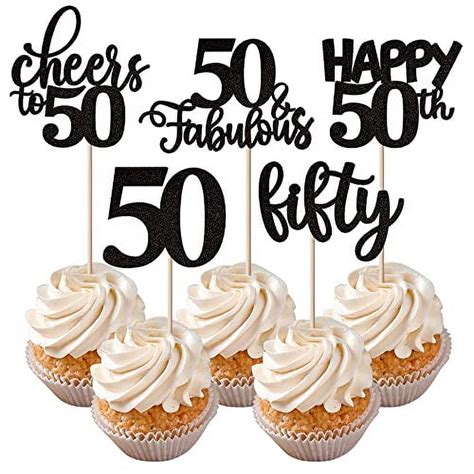 Rsstarxi 30 Pack Happy 50th Birthday Cupcake Toppers Black