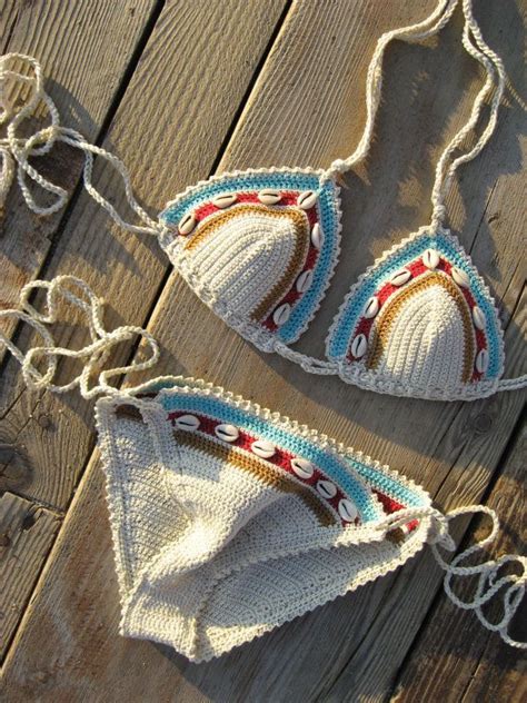 Bikini All Uncinetto Set Bikini A Conchiglia Pretty Sea Shells Cowrie