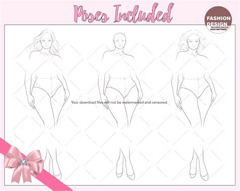 Plus Size Fashion Figure Curvy Croqui Templates Pose 3 Etsy