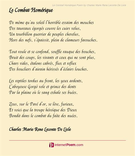 Le Combat homérique Poem by Charles Marie Rene Leconte de Lisle Poems