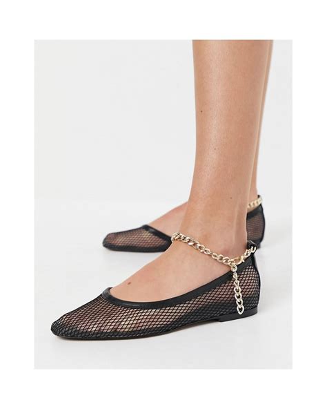 Asos Largo Mesh Ballet Flats With Gold Chain In Black Lyst