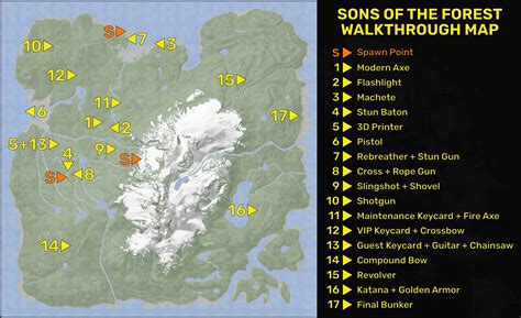 Sons Of The Forest Карта с расположением всех предметов