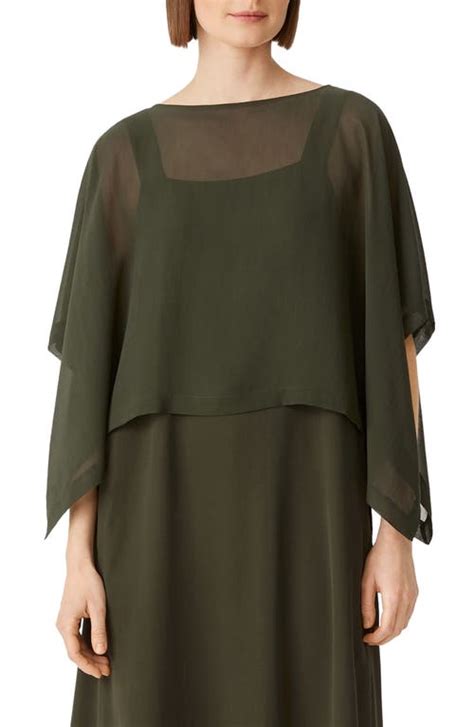 Buy Eileen Fisher Eileen Fisher Bateau Neck Silk Crop Poncho Seaweed