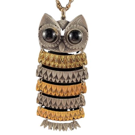 Vintage Owl Pendant Necklace Unbranded Mixed Gold Silver Beaded Eye