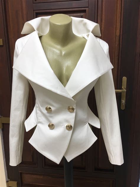 Womens White Jacket Fitted Blazer White Cotton Tailored Blazer