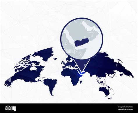 Yemen Detailed Map Highlighted On Blue Rounded World Map Map Of Yemen