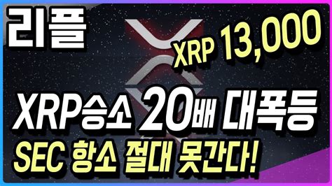 리플 Xrp 승소시 20배 상승 한화 13000원 Sec는 항소까지 절대 못간다 왜 관련 소식 전해드립니다 리플코인