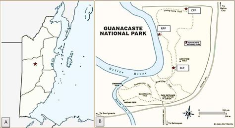 A Map Of Belize Showing Guanacaste National Park B Map Of