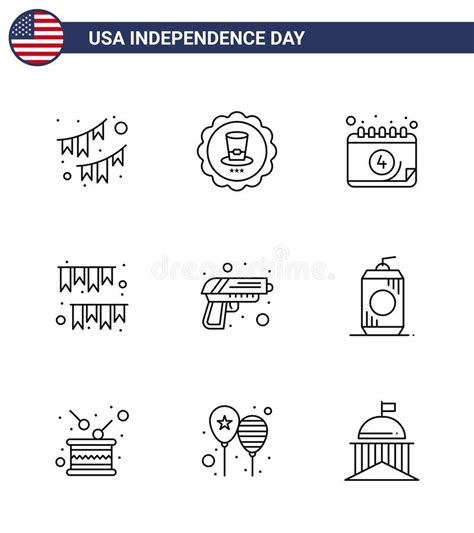 Stock Vector Icon Pack Of American Day Line Signs And Symbols For