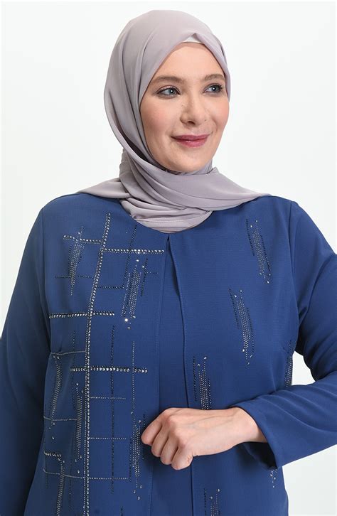 Indigo Hijab Evening Dress Sefamerve