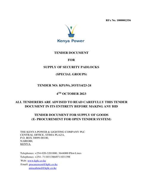 Fillable Online Tender Document For Guarding Services Fax Email