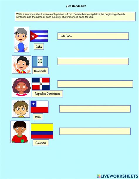 Ficha online de Países y nacionalidades para middle school Puedes