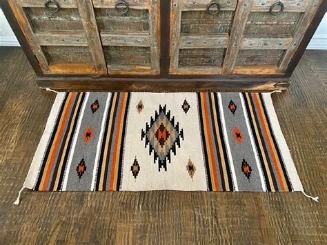 White And Black Aztec Rug Tribal Rug Southwestern Throw Rug Etsy