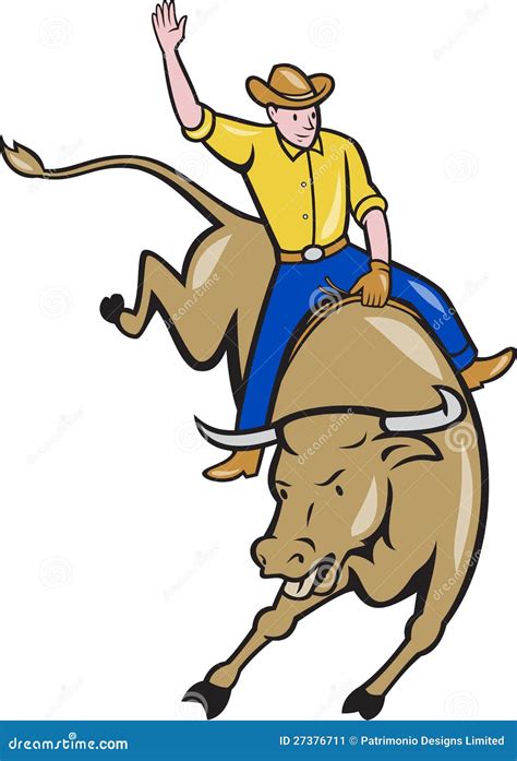 Rodeo Cowboy Bull Riding Cartoon Stock Vector Illustration Of Rider