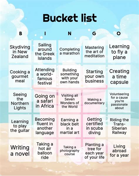 Bucket List Bingo Printable Customizable Bingo Card Creator