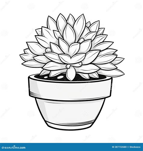 Black And White Succulent Plant Drawing In Simple Graphic Style Stock