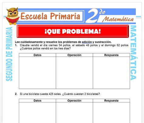 Actividades De Adici N Y Sustracci N Para Segundo De Primaria