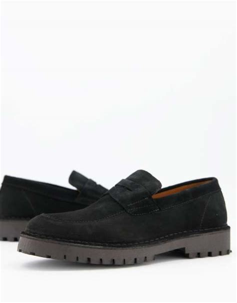 Selected Homme Suede Penny Loafer With Chunky Sole In Black Asos