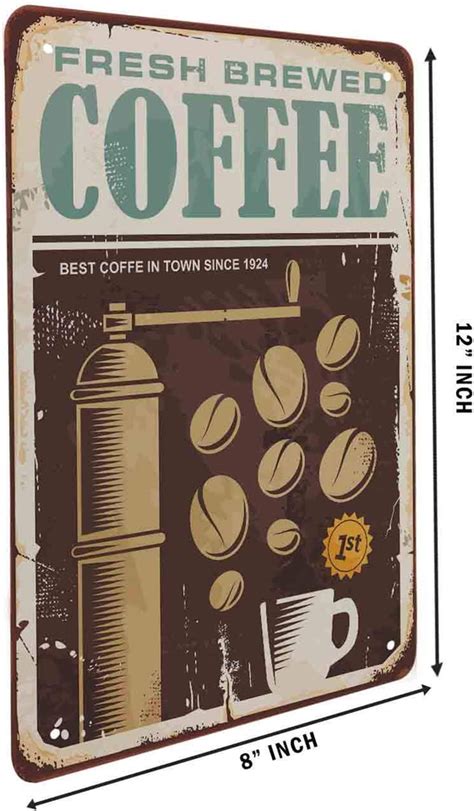 Fresh Brewed Coffee Tin Sign Vintage Coffee Bean And Cup Vintage Metal