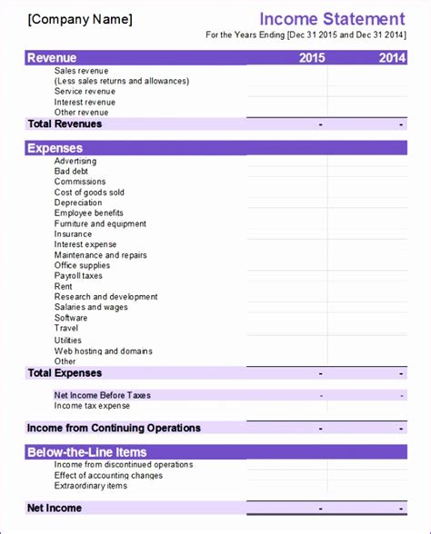 10 Excel Balance Sheet And Income Statement Template Excel Templates