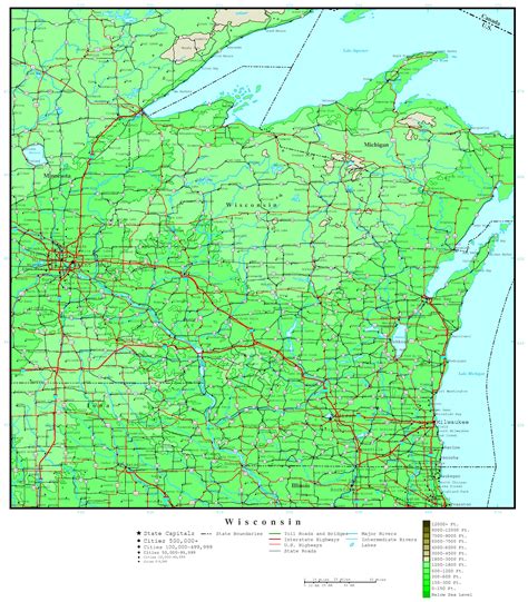 Elevation Topographic Map Of Wisconsin United States Map