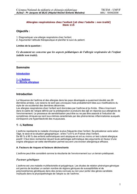 Solution Pediatrie Polycopie Allergies Respiratoires Studypool