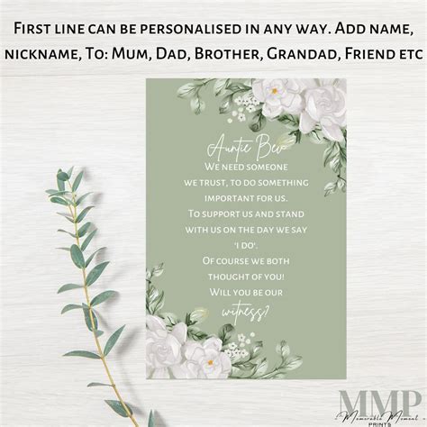 Will You Be Our Witness Card Sage Green Wedding Stationery Wedding