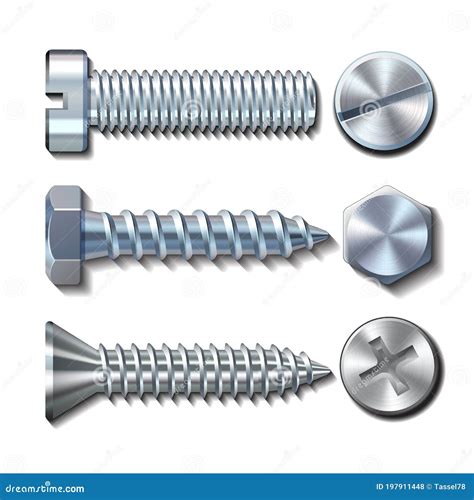 Bolt And Screw Realistic Rivets And Stainless Self Tapping Nail Heads