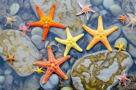 Premium Photo | Multiple starfish spread out in a colorful tide pool