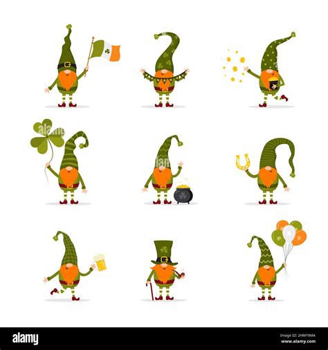 St Patrick Day Gnomes Cute Leprechauns With Festive Elements Vector