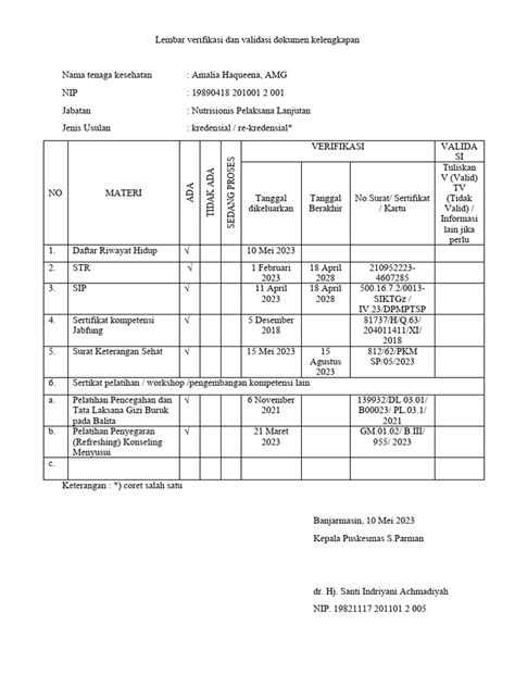 Lembar Verifikasi Dan Validasi Dokumen Kelengkapan Pdf