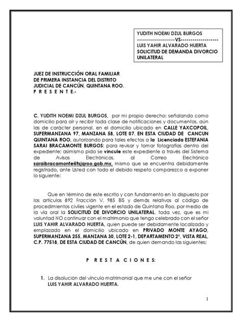 Modelo Divorcio Unilateral 2019 Manutención De Los Hijos Divorcio