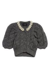 Wornontv Camillas Grey Pearl Embellished Cropped Cardigan On The