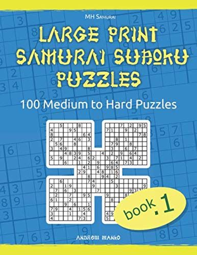 Large Print Samurai Sudoku Puzzles 100 Medium To Hard Samurai Sudoku