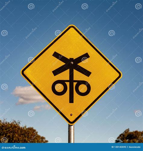 Rail Crossing Ahead Australian Signs Found Along The Road Stock Image