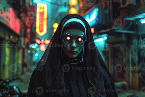 Cyberpunk Nun With Neon Visuals 47344432 Stock Photo At Vecteezy