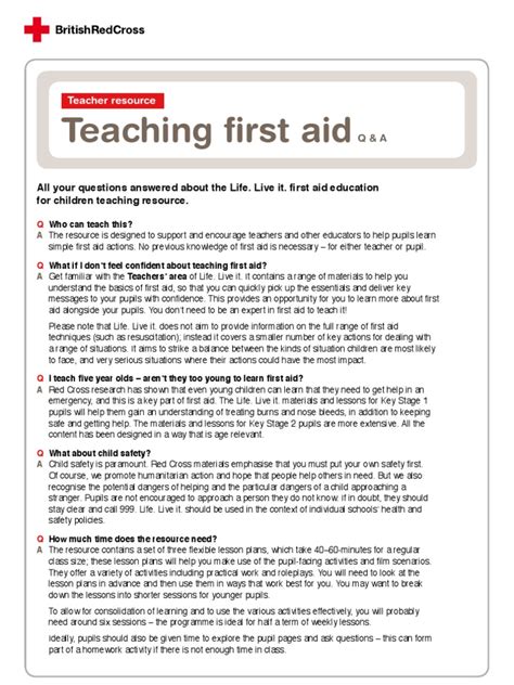 501information Sheet Teachers 2003 Pdf First Aid Lesson Plan