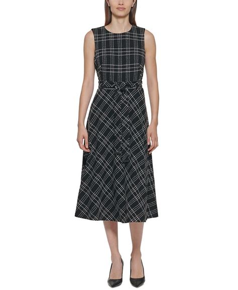 Calvin Klein Belted Plaid Midi Dress Macys