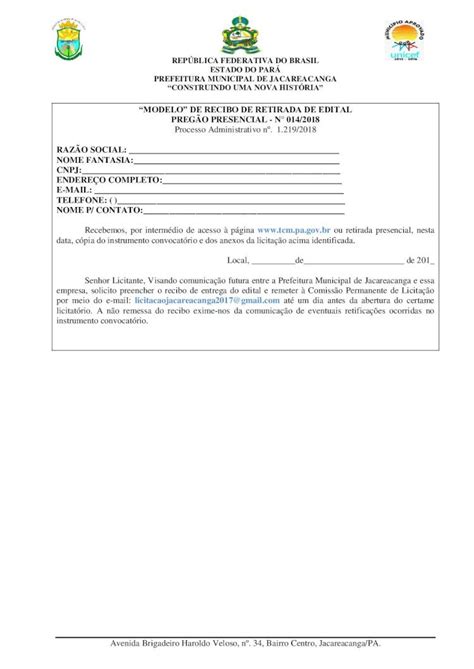 Pdf Modelo De Recibo De Retirada De Edital Preg O Jacareacanga Pa