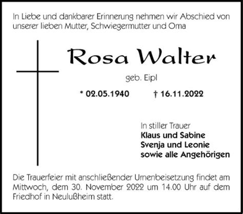 Traueranzeigen Von Rosa Walter Trauerportal Ihrer Tageszeitung