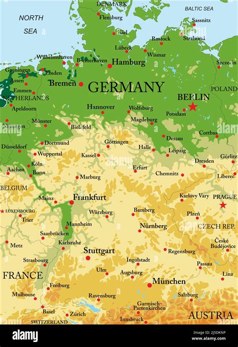 Mappa Fisica Molto Dettagliata Della Germania In Formato Vettoriale