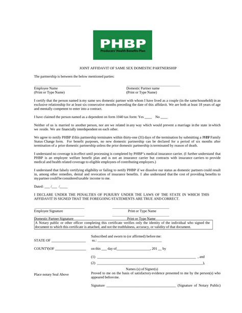 Pdf Joint Affidavit Of Same Sex Domestic Partnership · Joint