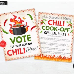 Chili Cookoff Voting Party Signs Printable Picnic Decor BBQ EDITABLE