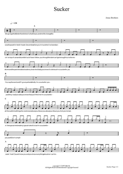 Sucker Arr Copydrum By Jonas Brothers Sheet Music For Drums At Sheet Music Direct