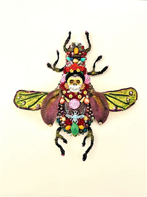 Gothic Cicada Rainbow Beaded Clay Sugar Skull Frida Kahlo Etsy Insect Wall Decor Rainbow