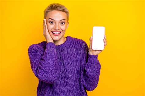 Photo Of Impressed Ecstatic Girl Short Hairdo Wear Knit Sweater